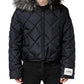 Black Quilted Fur Shearling Hooded  Jacket