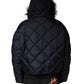 Black Quilted Fur Shearling Hooded  Jacket