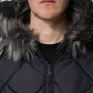 Black Quilted Fur Shearling Hooded  Jacket