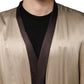 Beige Silk Satin Long Coat Robe Jacket
