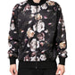 Black Floral Polyester Full Zip Bomber Jacket