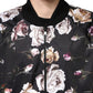 Black Floral Polyester Full Zip Bomber Jacket