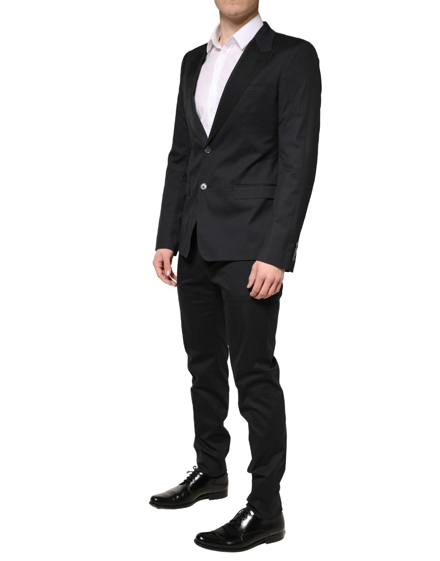 Black Cotton Single Breasted 2 Piece Suit