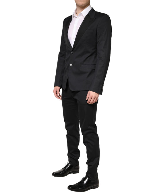 Black Cotton Single Breasted 2 Piece Suit