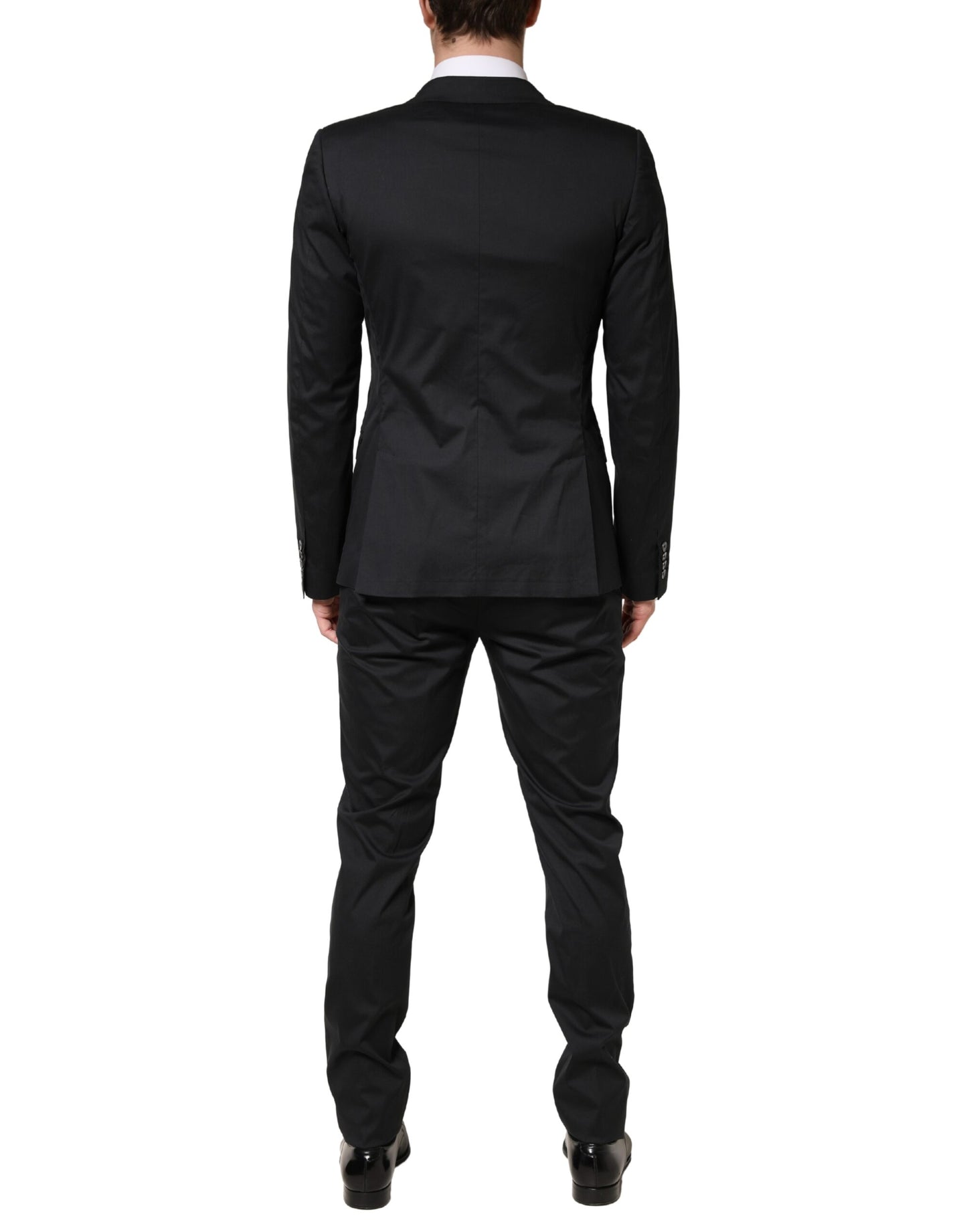 Black Cotton Single Breasted 2 Piece Suit