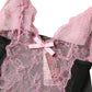 Black Pink Floral Lace Lingerie Top Underwear