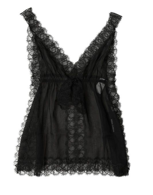 Black Silk Floral Lace Lingerie Top Underwear