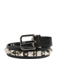 Black Leather Studded Silver Tone Buckle Belt