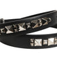 Black Leather Studded Silver Tone Buckle Belt