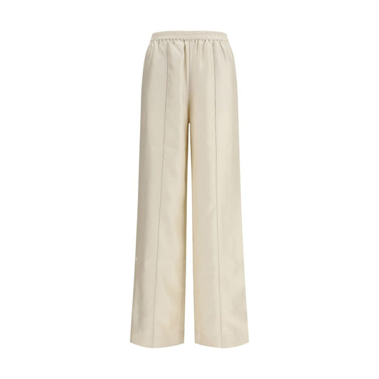 Beige Silk Casual Pants
