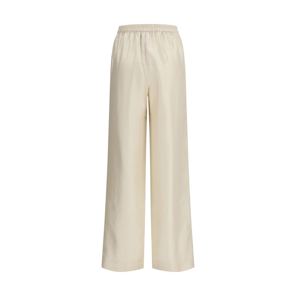 Beige Silk Casual Pants