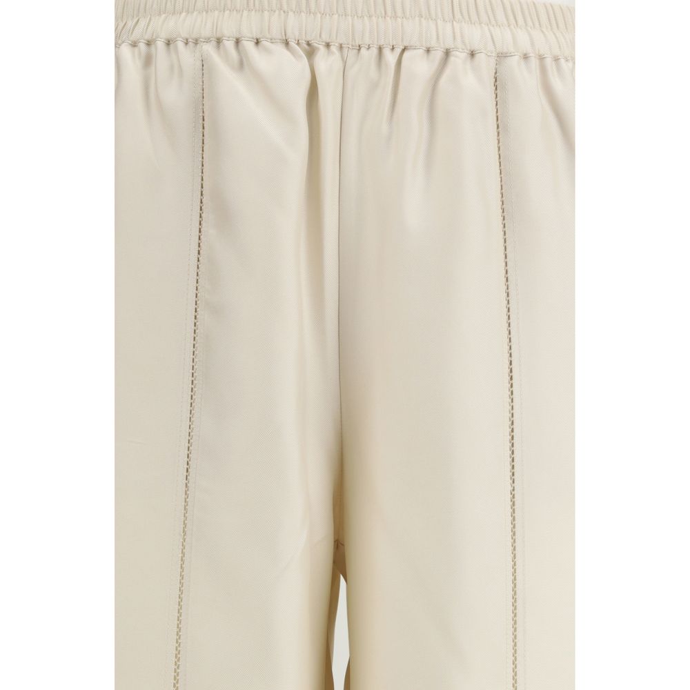 Beige Silk Casual Pants