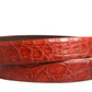 Red Leather Gold Tone Metal Buckle Men Belt