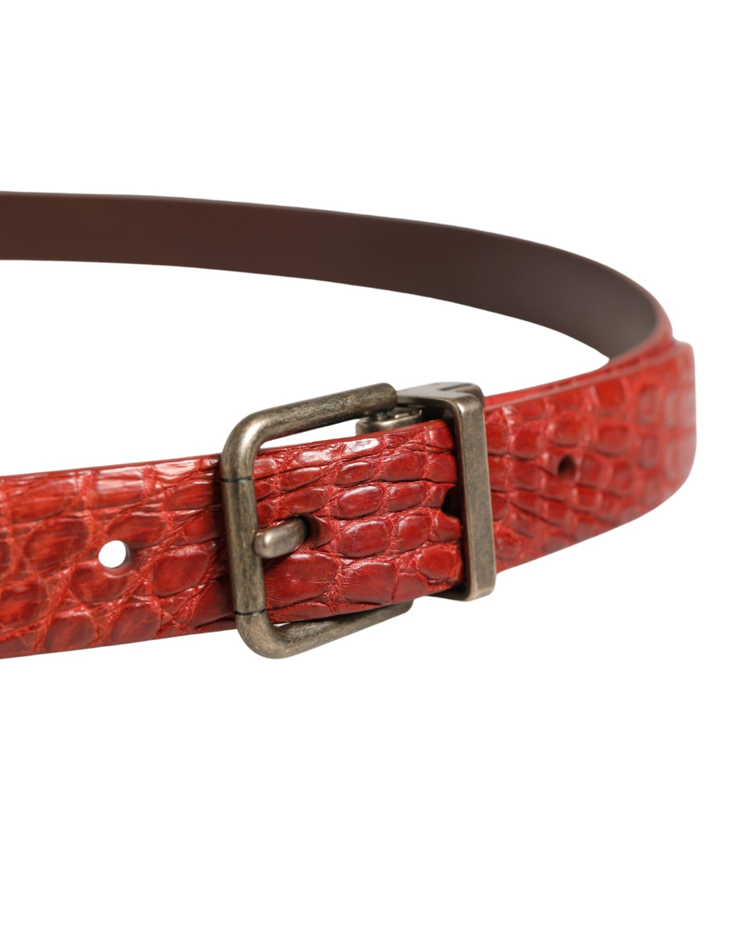 Red Leather Gold Tone Metal Buckle Men Belt