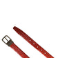 Red Leather Gold Tone Metal Buckle Men Belt