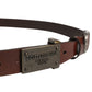 Brown Leather Logo Metal Buckle Men Belt