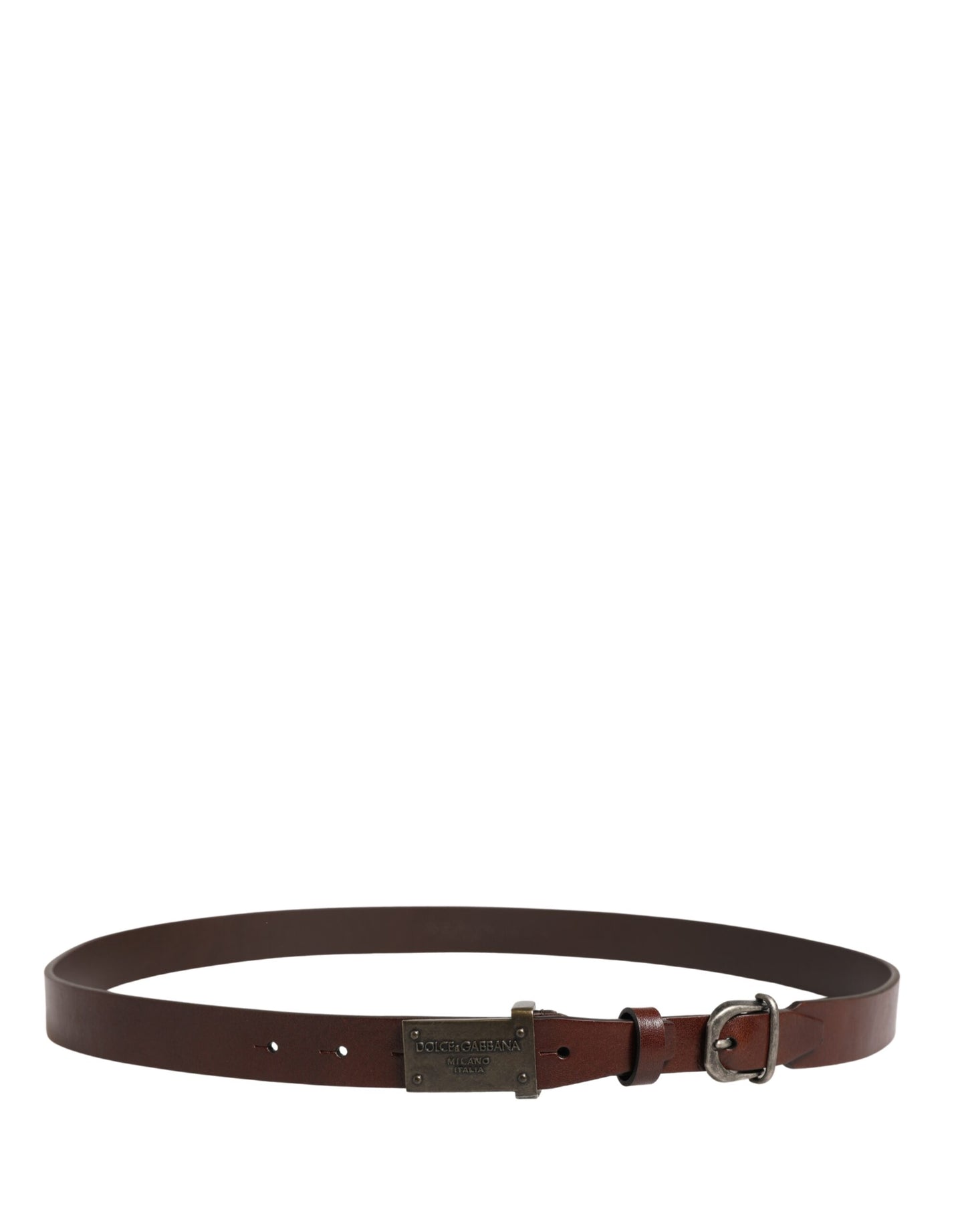 Brown Leather Logo Metal Buckle Men Belt