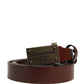 Brown Leather Logo Metal Buckle Men Belt