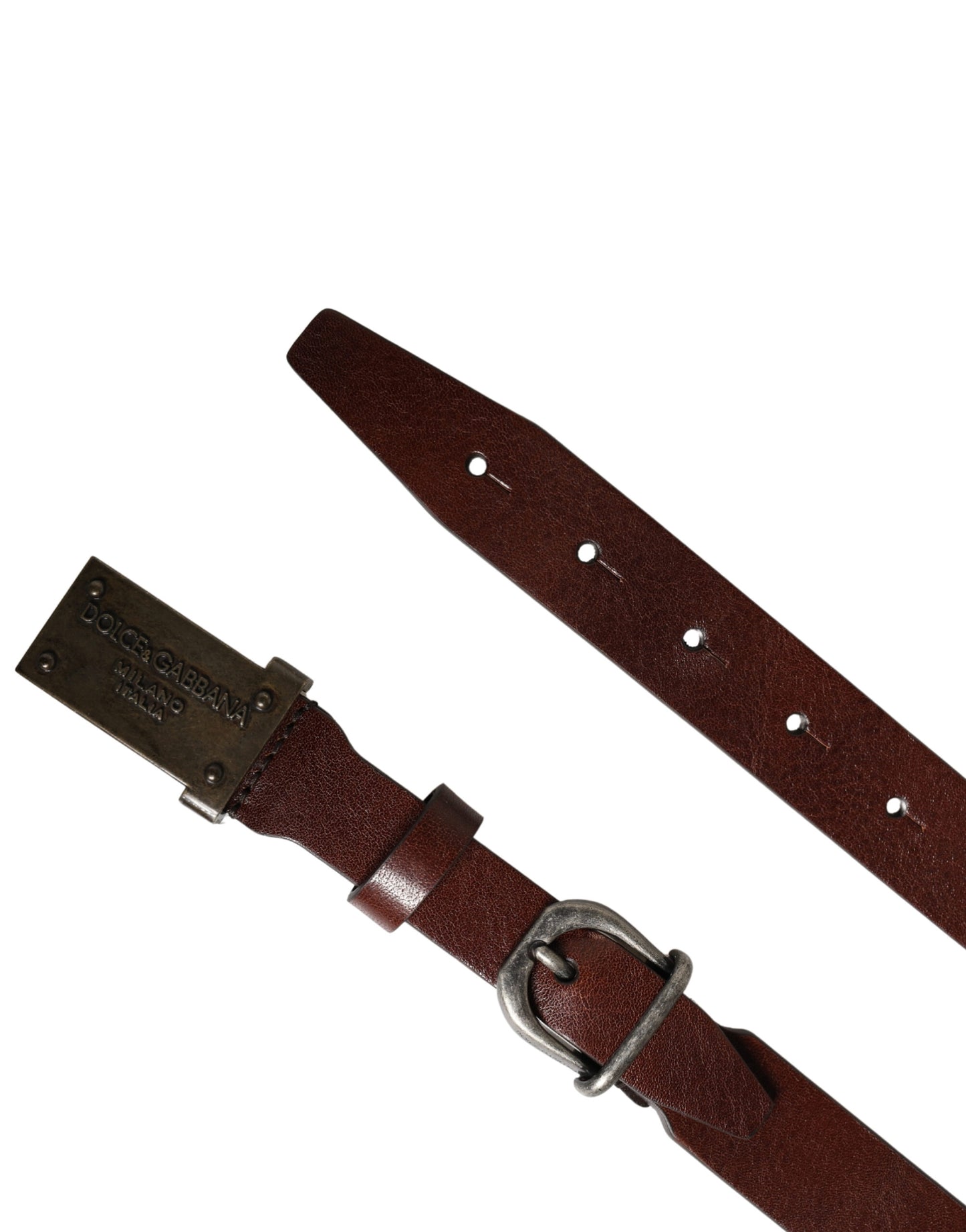 Brown Leather Logo Metal Buckle Men Belt