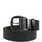 Black Calf Leather Silver Metal Buckle Belt