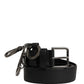 Black Calf Leather Silver Metal Buckle Belt