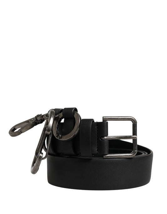 Black Calf Leather Silver Metal Buckle Belt