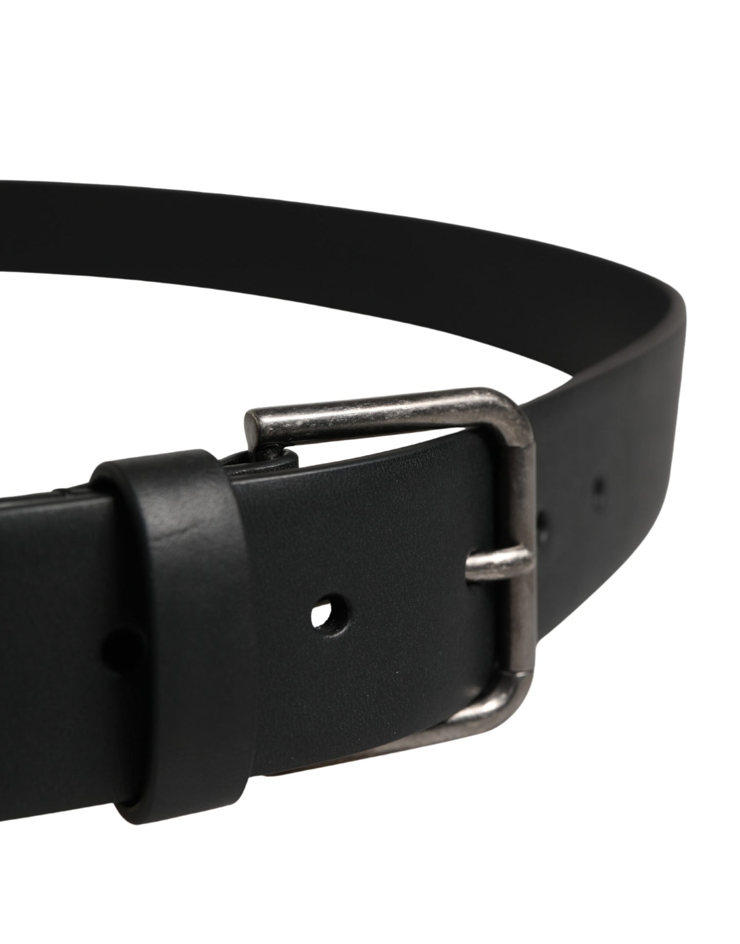 Black Calf Leather Silver Metal Buckle Belt