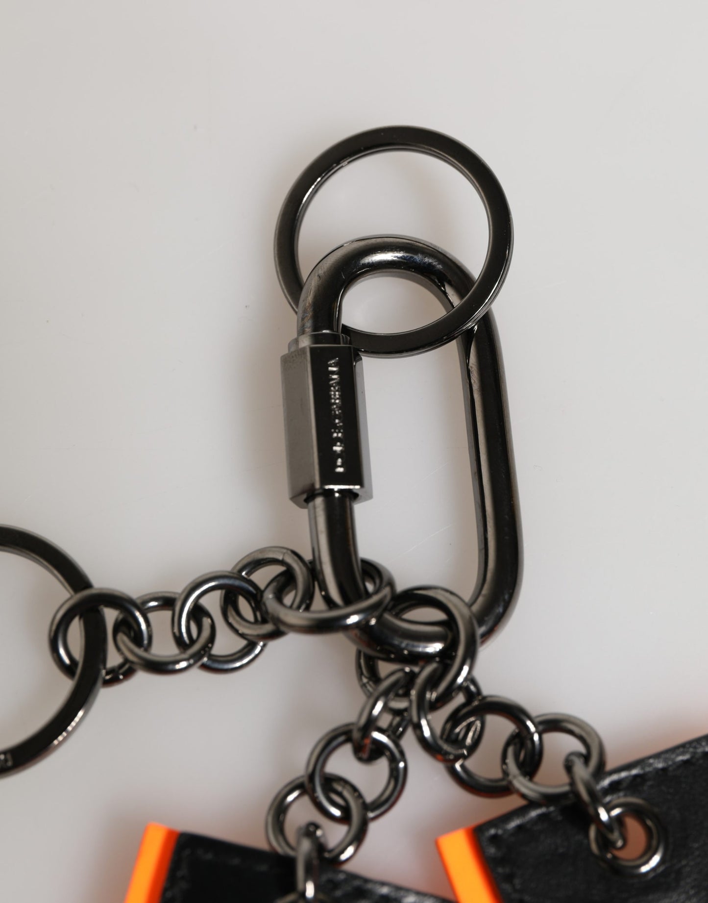 Black White Leather Nylon Logo Ring Keyring Keychain