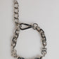 Silver Tone Chain Lobster Clasp Logo Gray Pearls Bracelet