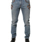 Blue Embellished Loose Cotton Men Denim Jeans