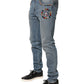 Blue Embellished Loose Cotton Men Denim Jeans