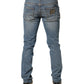 Blue Embellished Loose Cotton Men Denim Jeans
