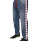 Blue Cotton Drawstring Straight Denim Jeans