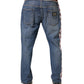 Blue Cotton Drawstring Straight Denim Jeans
