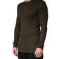 Brown Cotton Buttoned Henley Pullover Sweater