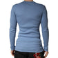 Blue Cotton Buttoned Henley Pullover Sweater