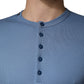 Blue Cotton Buttoned Henley Pullover Sweater