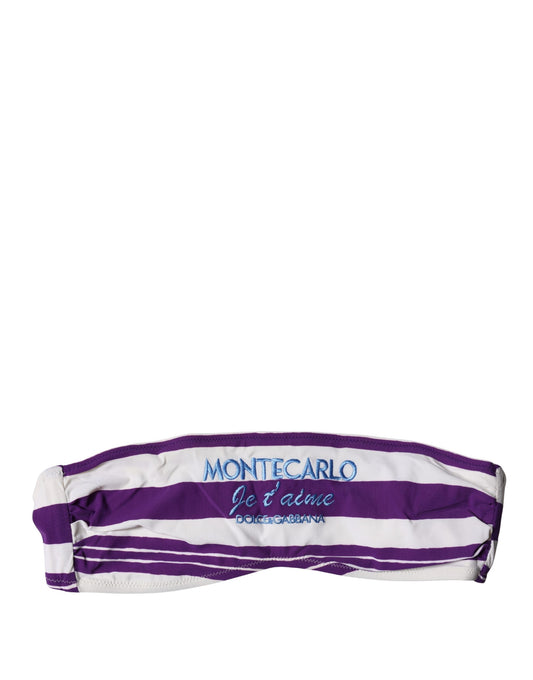 Purple White Stripes Nylon Bandeau Swimwear