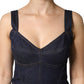 Dark Blue Cotton Denim Sheath Midi Dress