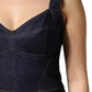 Dark Blue Cotton Denim Sheath Midi Dress