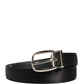 Men Black Classic Leather Metal Buckle Belt