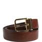 Men Brown Classic Leather Metal Buckle Belt