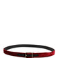 Men Burgundy Velvet Cotton Metal Buckle Belt