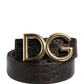 Men Black Exotic Leather Logo Buckle Belt