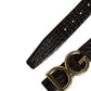 Men Black Exotic Leather Logo Buckle Belt