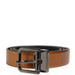 Men Brown Classic Leather Metal Buckle Belt