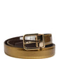 Men Gold Classic Leather Metal Buckle Belt