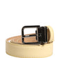 Men Yellow Classic Leather Metal Buckle Belt