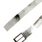 Men White Floral PVC Silver Metal Buckle Belt