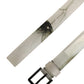 Men White Floral PVC Silver Metal Buckle Belt